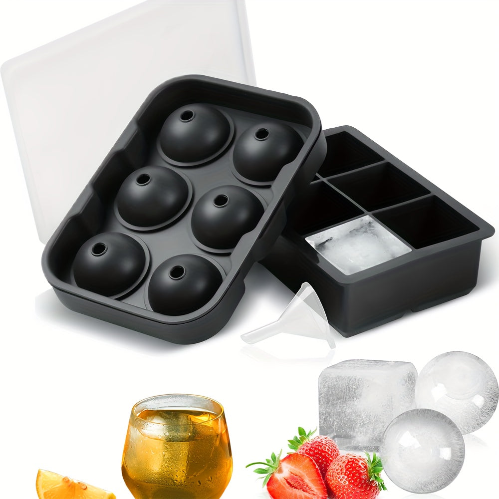 Large Square and Sphere Ice Cube Trays Set for Whisky and Cocktails Black