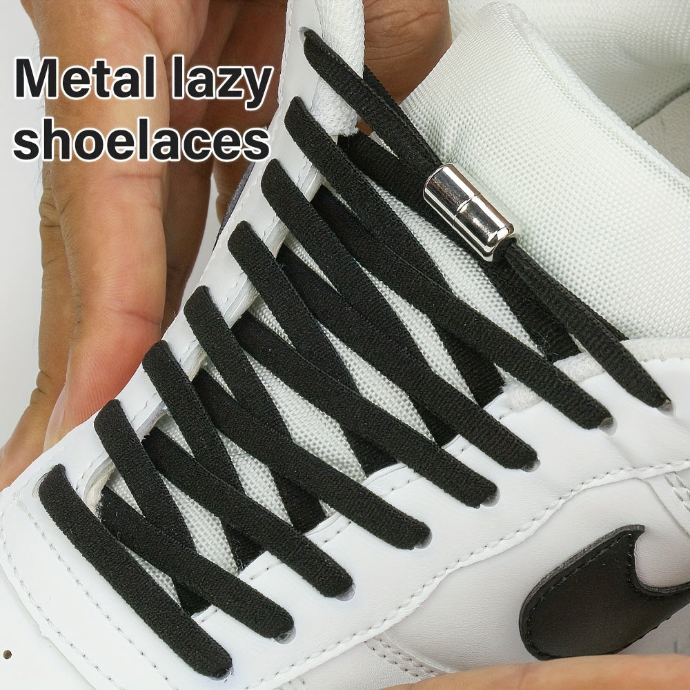 Unisex Elastic No-Tie Shoe Laces with Metal Buckle Quick Fasten Solid Color