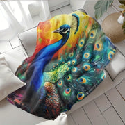Peacock Print Flannel Throw Blanket for All Seasons Hand Washable Stylish