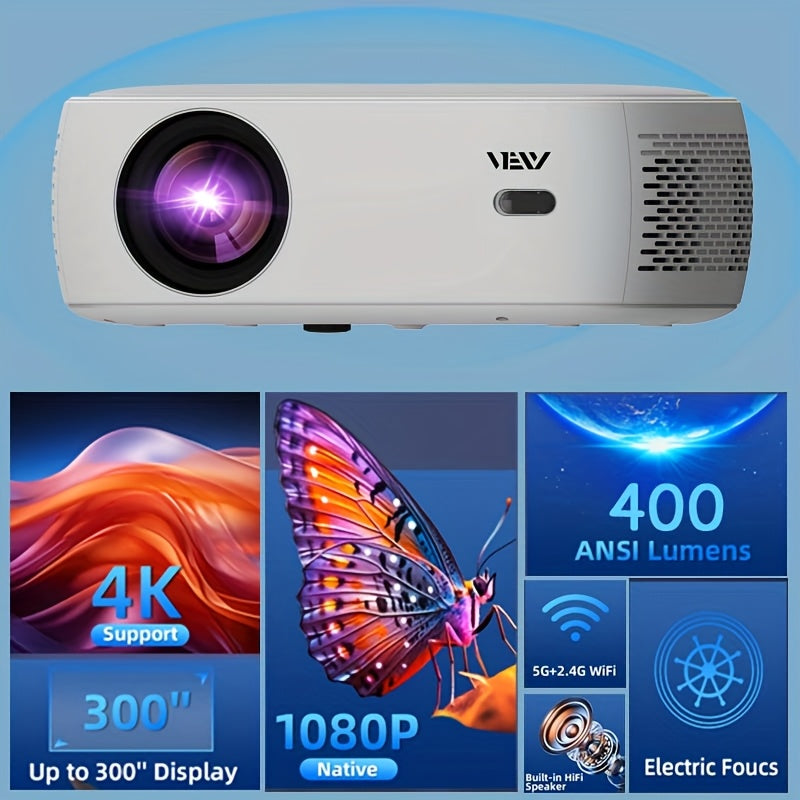 Wireless 1080P Smart Projector with WiFi, Big Screen HD Home Theater