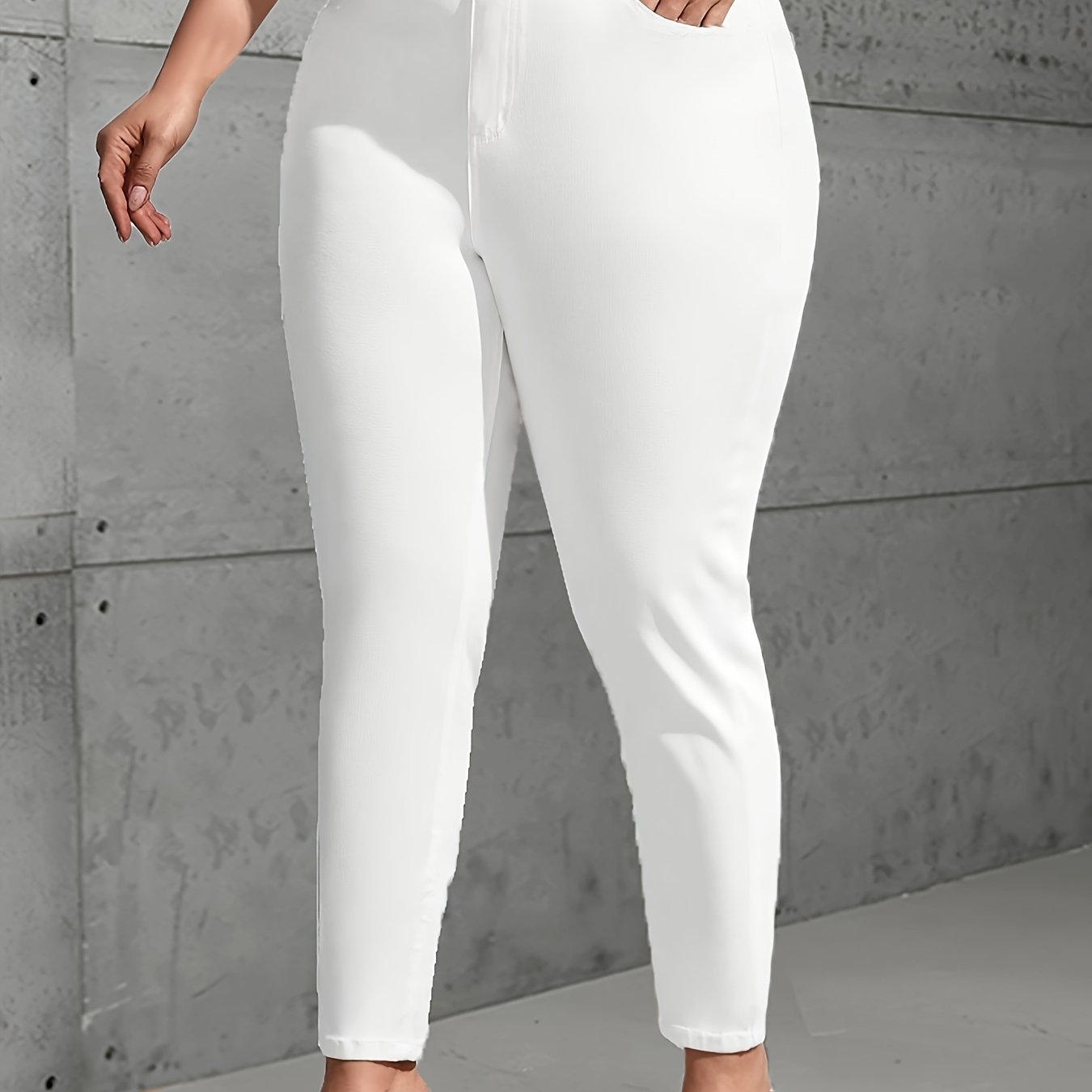 Plus Size White Skinny Jeans Women High-Waisted Stretch Ankle-Length Slim Fit