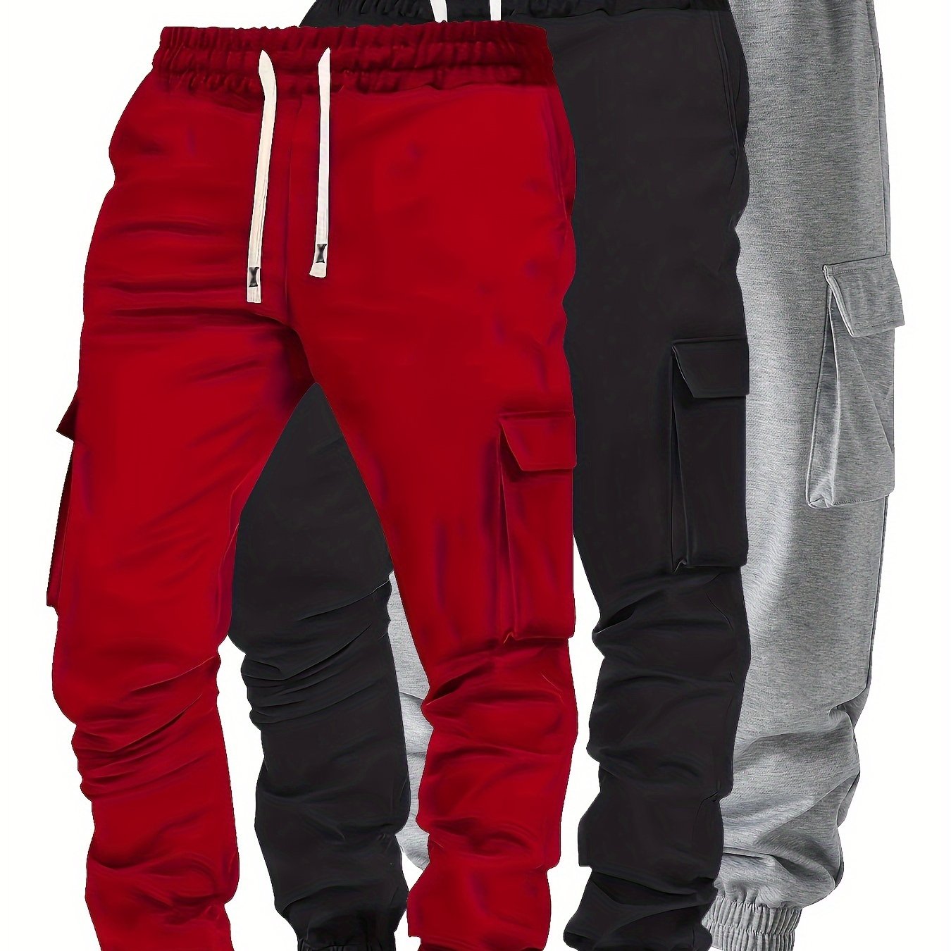 Plus Size Men's Jogger Pants 3-Pack Casual Polyester Knit Loose Fit Spring Fall