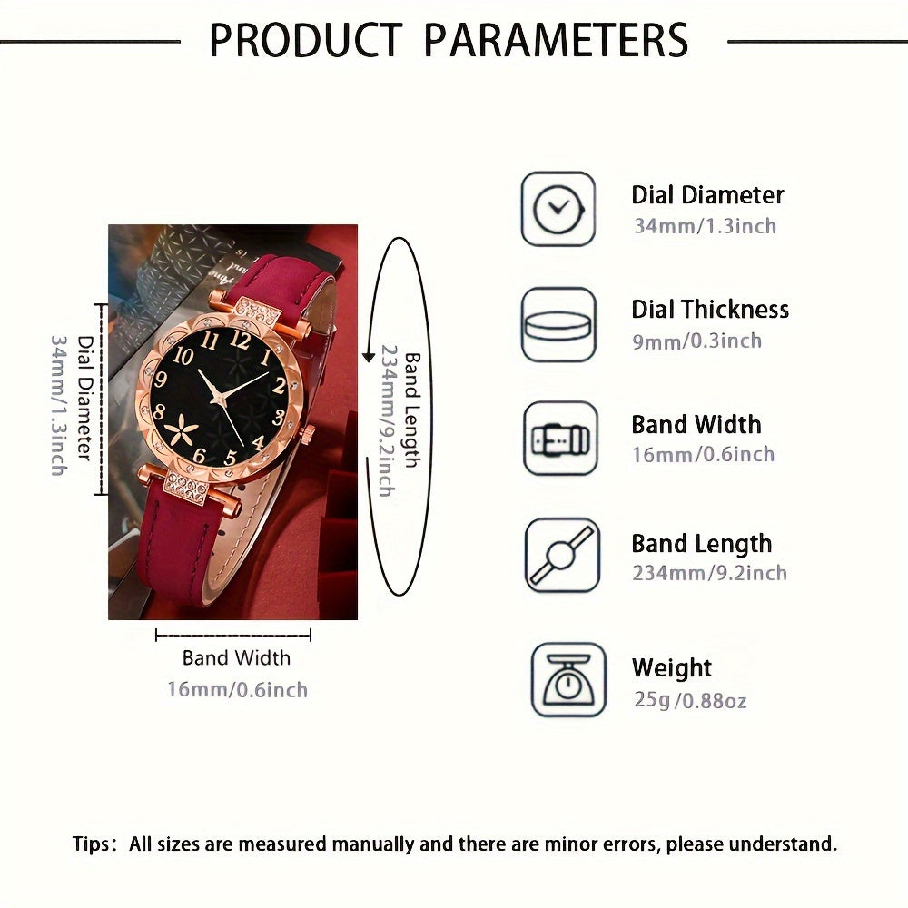 Six Pieces Women's Quartz Watches with PU Leather Straps and Zinc Alloy Dial and Bracelet