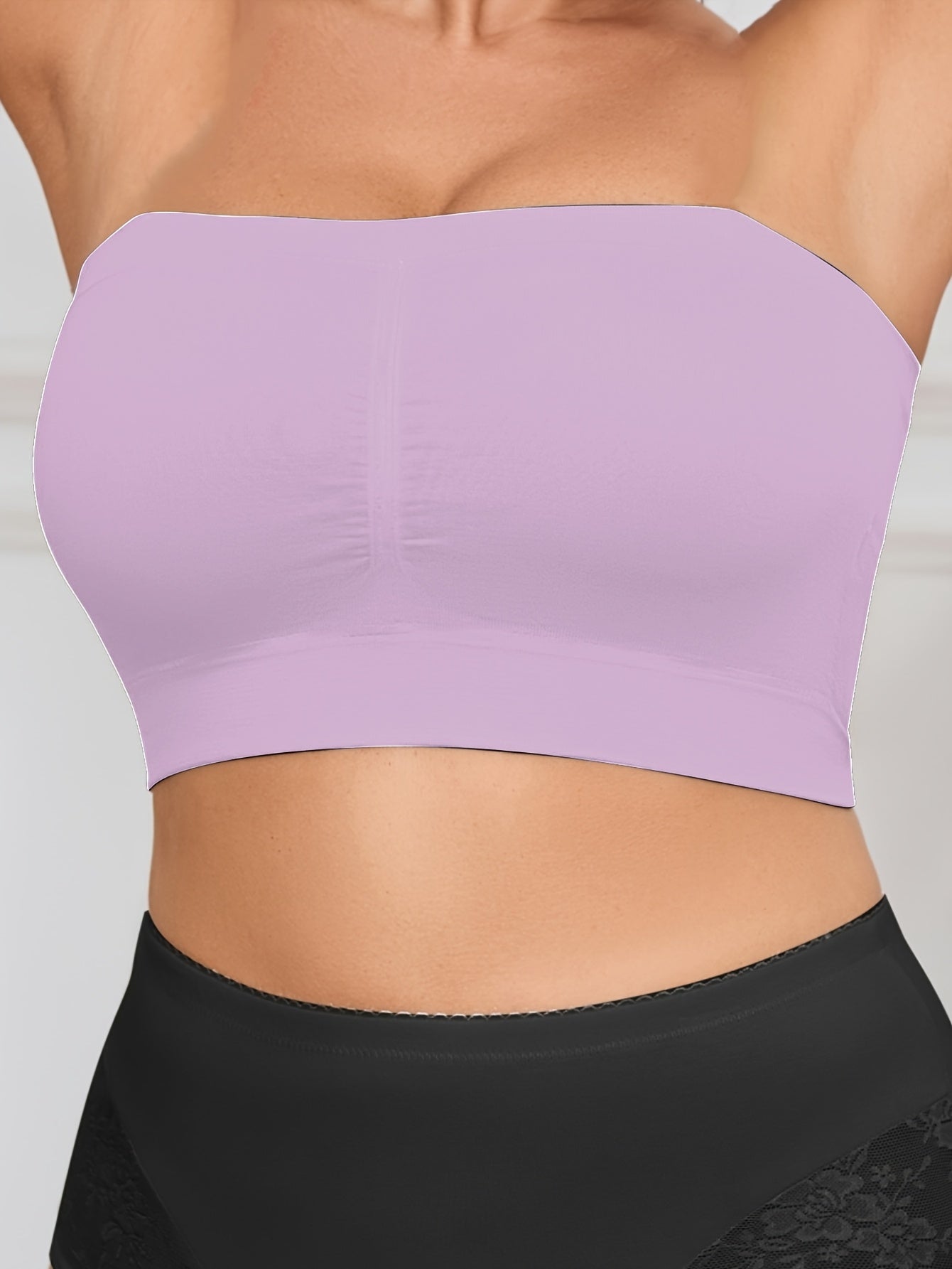 Women's Plus Size Seamless Sports Bra Strapless Breathable Purple for Running Pilates