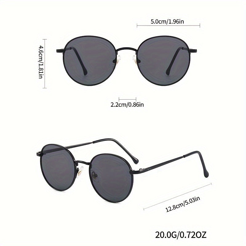 Conjunto de gafas de metal retro para mujer con lentes redondos para vacaciones y uso casual