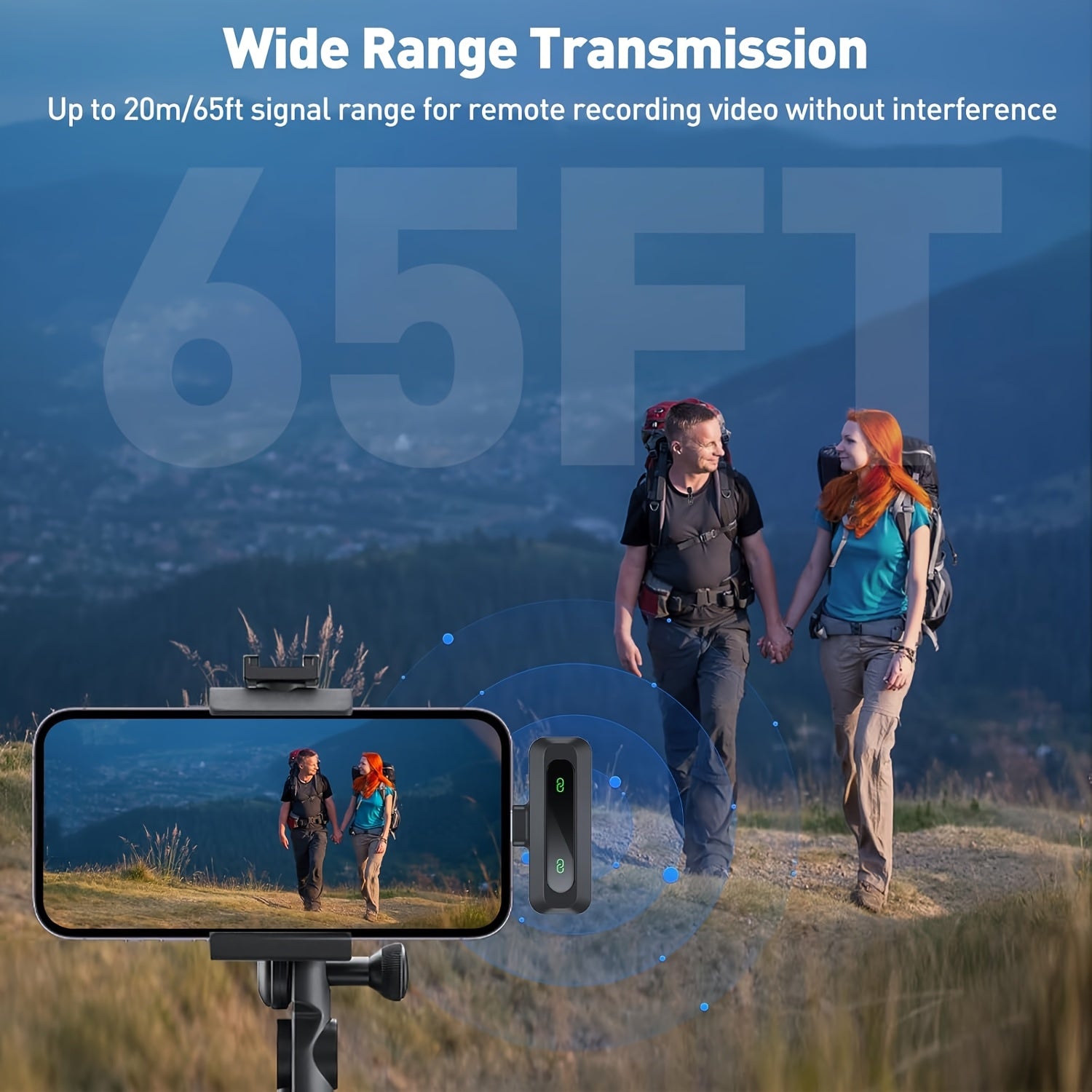 Wireless Clip-On Microphone with One-Click Recording USB-C Charging and Battery Indicator