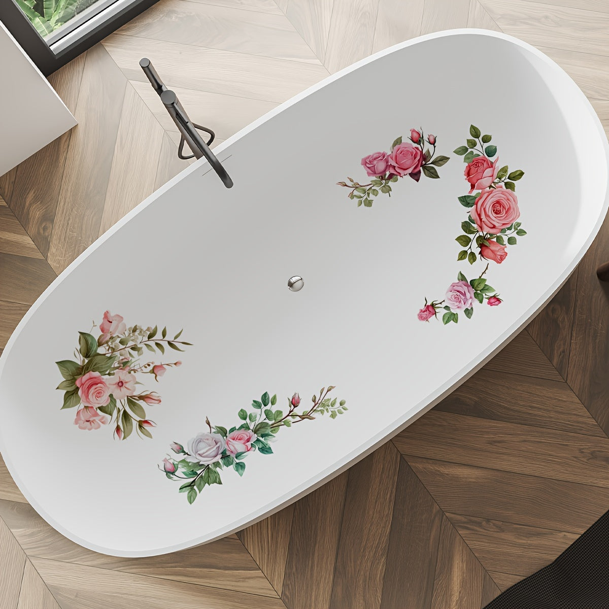 Vibrant Rose Pattern Bathroom Decal for Sinks Bathtubs and Toilets