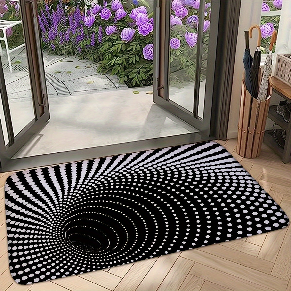 Rectangular Welcome Mat Non-Slip 3D Black Hole Pattern Indoor Outdoor