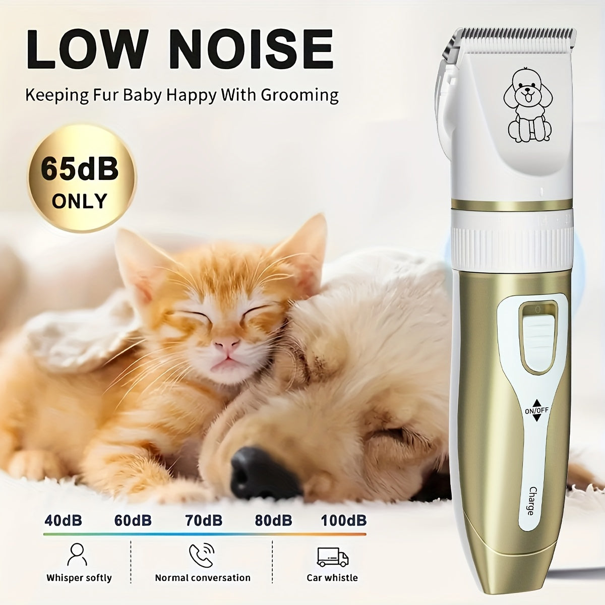 Pet Grooming Kit with USB Rechargeable Electric Clippers and Brush Set for Dogs and Cats, Ceramic Blades, 6mm and 12mm Combs