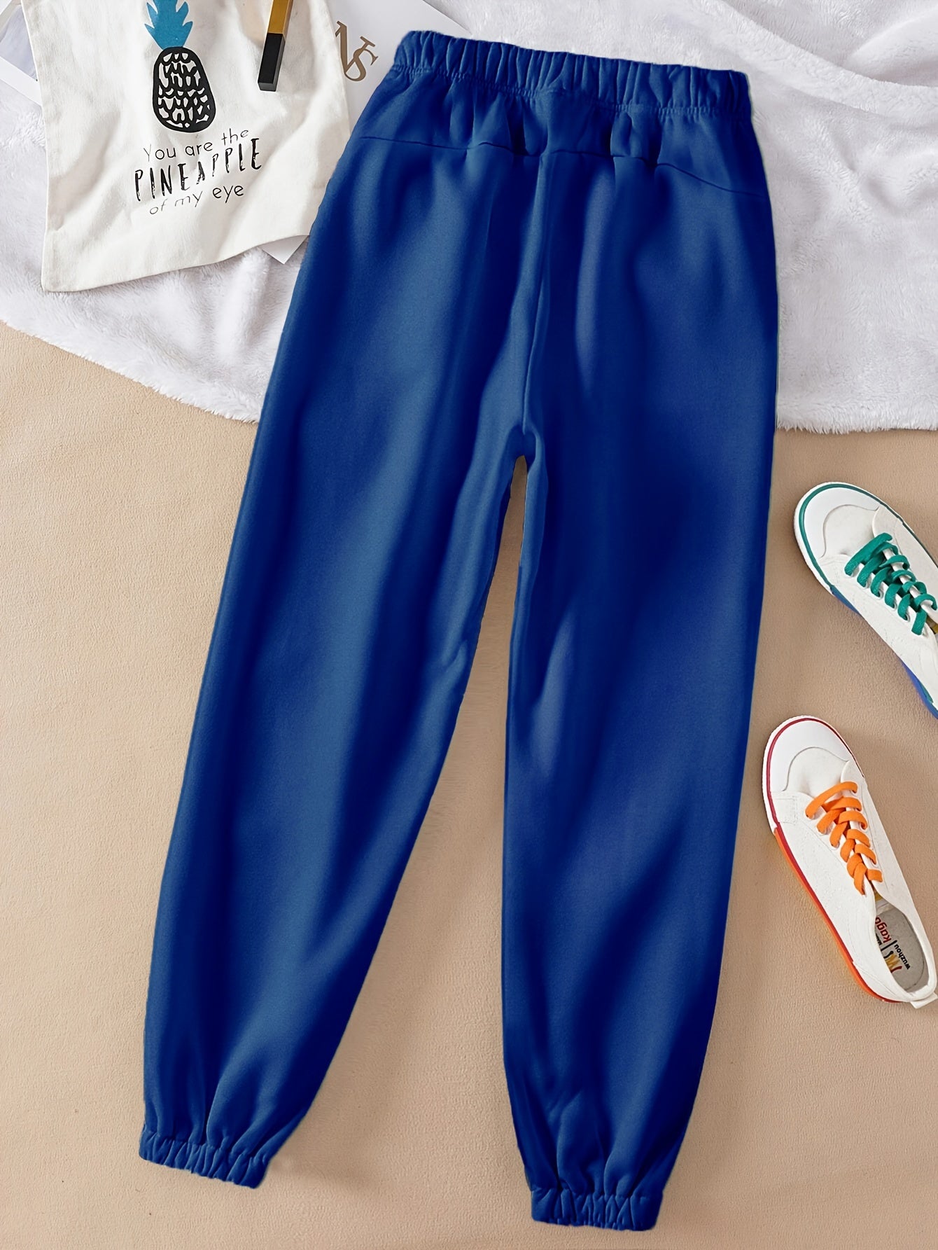 Women's Solid Color Casual Jogger Pants with Elastic Waistband and Drawstring