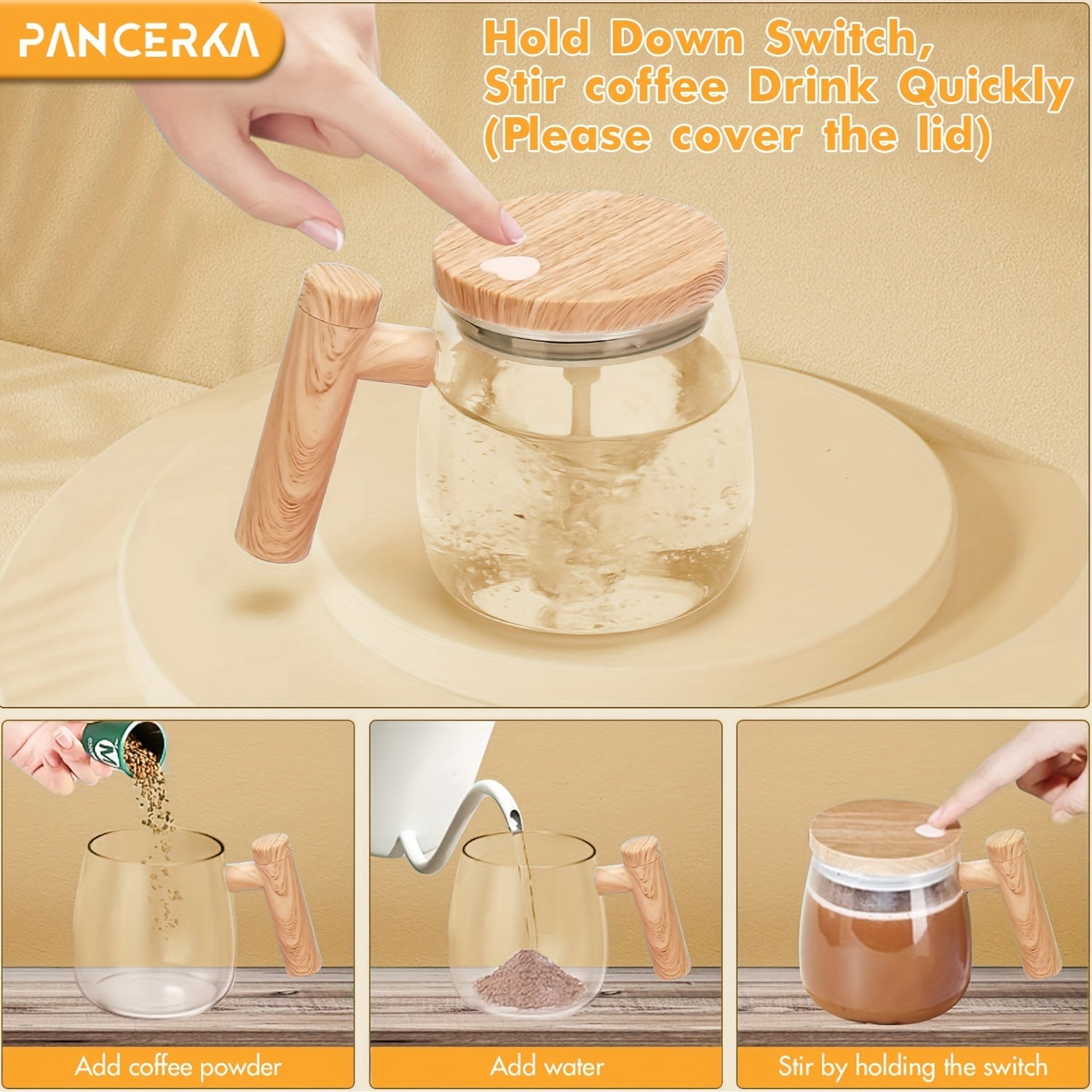 Elektr o'z-o'zini aralashtiruvchi qahva kubogi, qayta ishlatiladigan filtr bilan shisha, oqmaslik qopqog'i, portativ va engil, uy, ofis, sayohat uchun ideal, bitta tugma bilan ishlash, uy jihozi