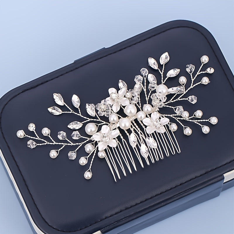 Ободок для волос невесты с кристаллами и искусственными жемчужинами, свадебный аксессуар для волос, элегантная свадебная шпилька