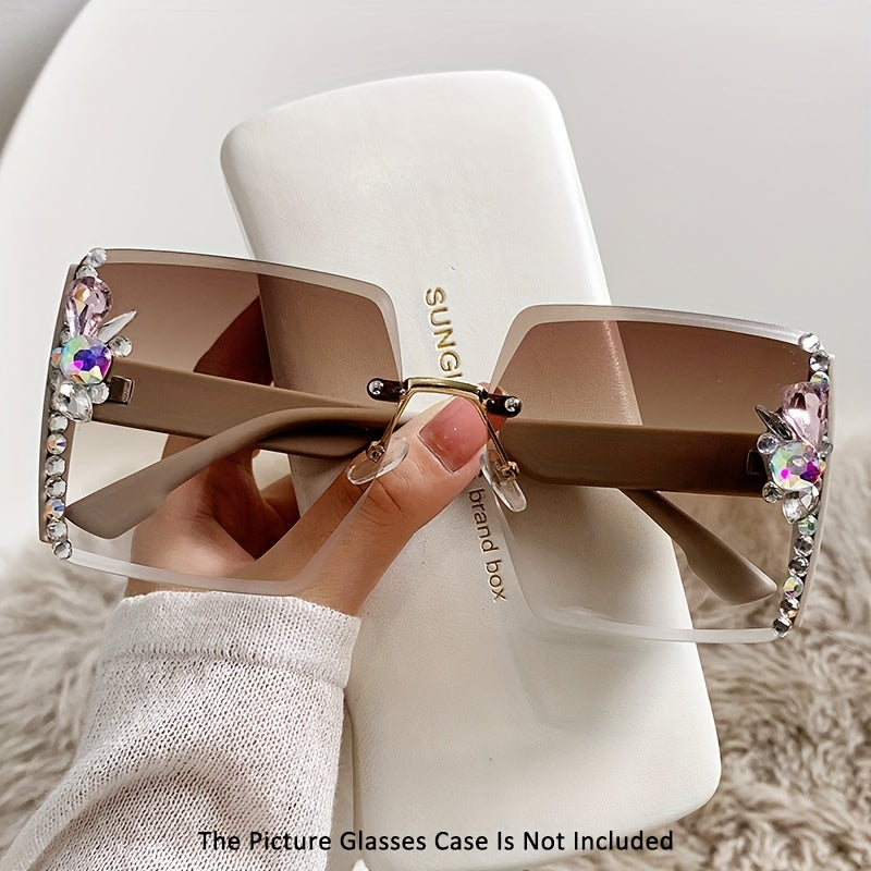 Women's Rimless Fashion Glasses with Gradient Lenses and Diamond Accents