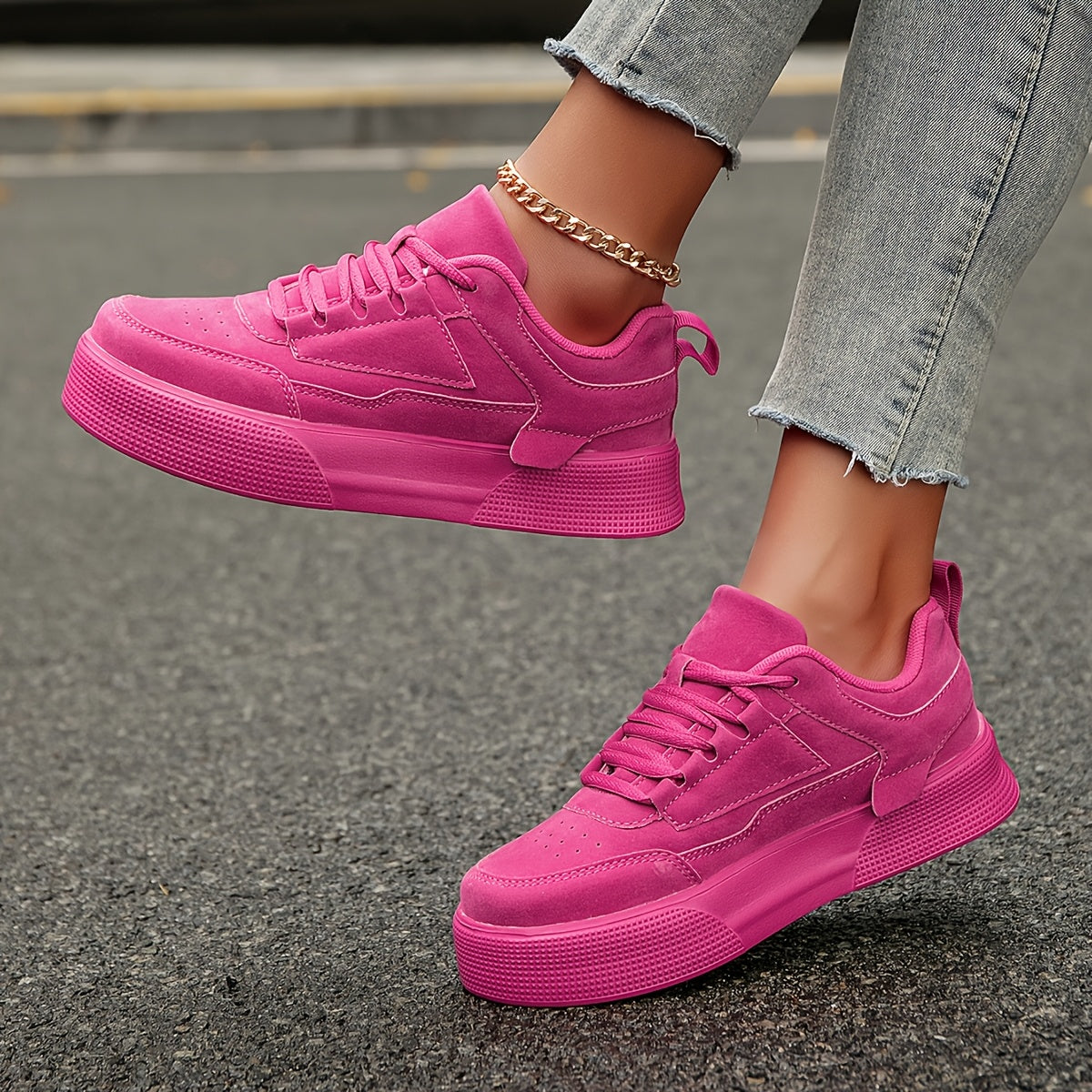 Women's Pink Low-Top Skate Sneakers Casual Outdoor Shoes With EVA Sole