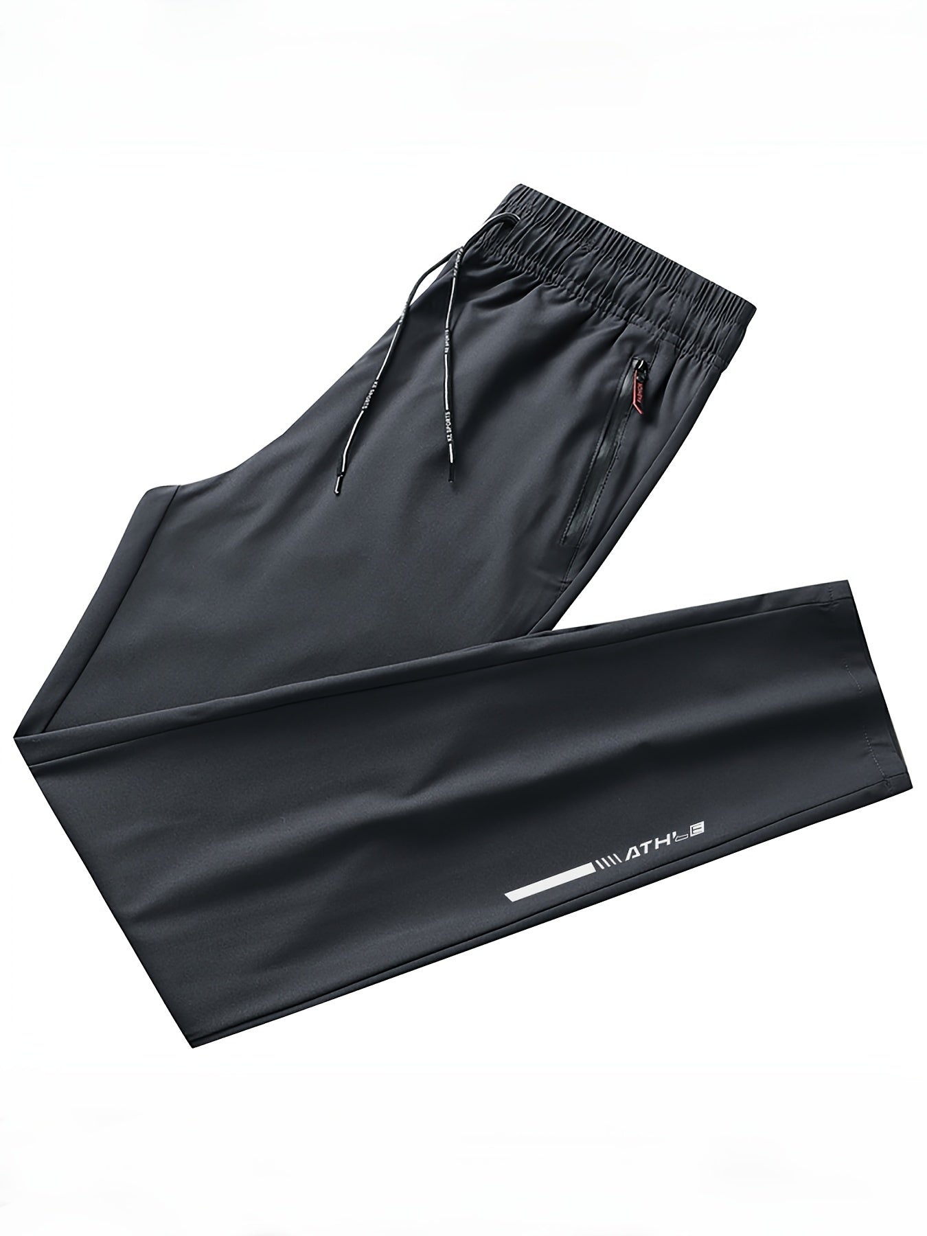 Men's Polyester Casual Pants with Zipper Pockets Elastic Waist Drawstring All-Season