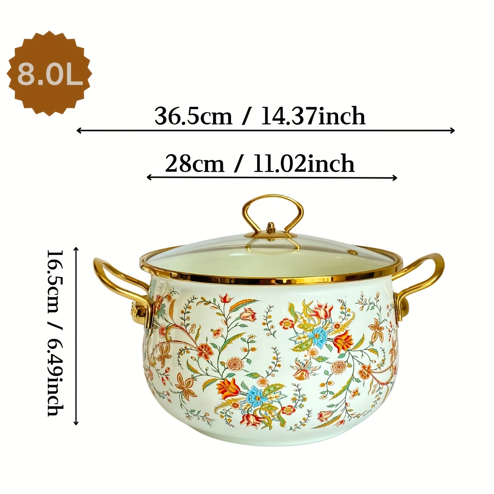 European Style Enameled Pot Set with Floral Design Non-Stick Coating Various Sizes