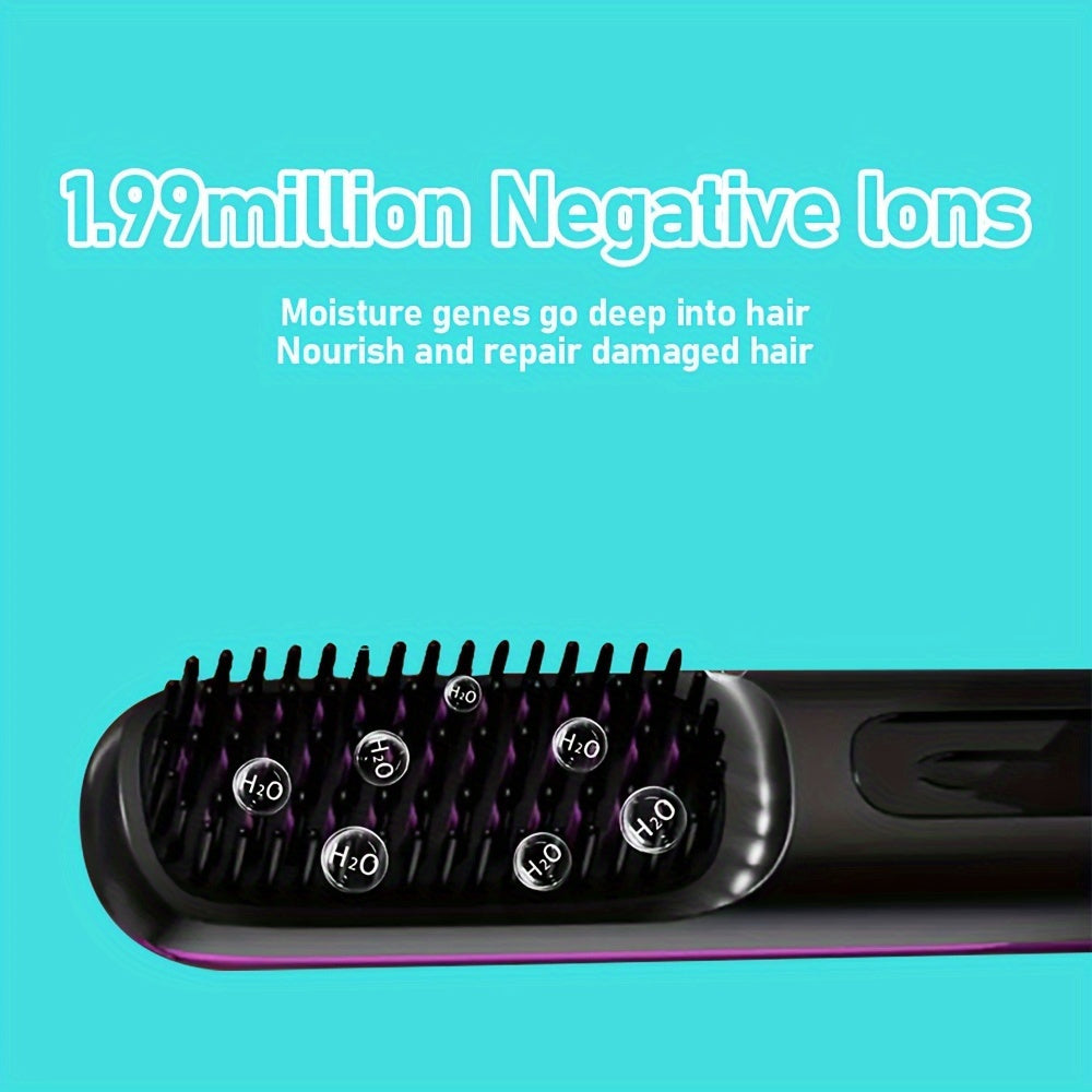 Portable Straightening Brush 3 Temp Settings Quick Heating LED Display USB Charging 2000mAh Battery