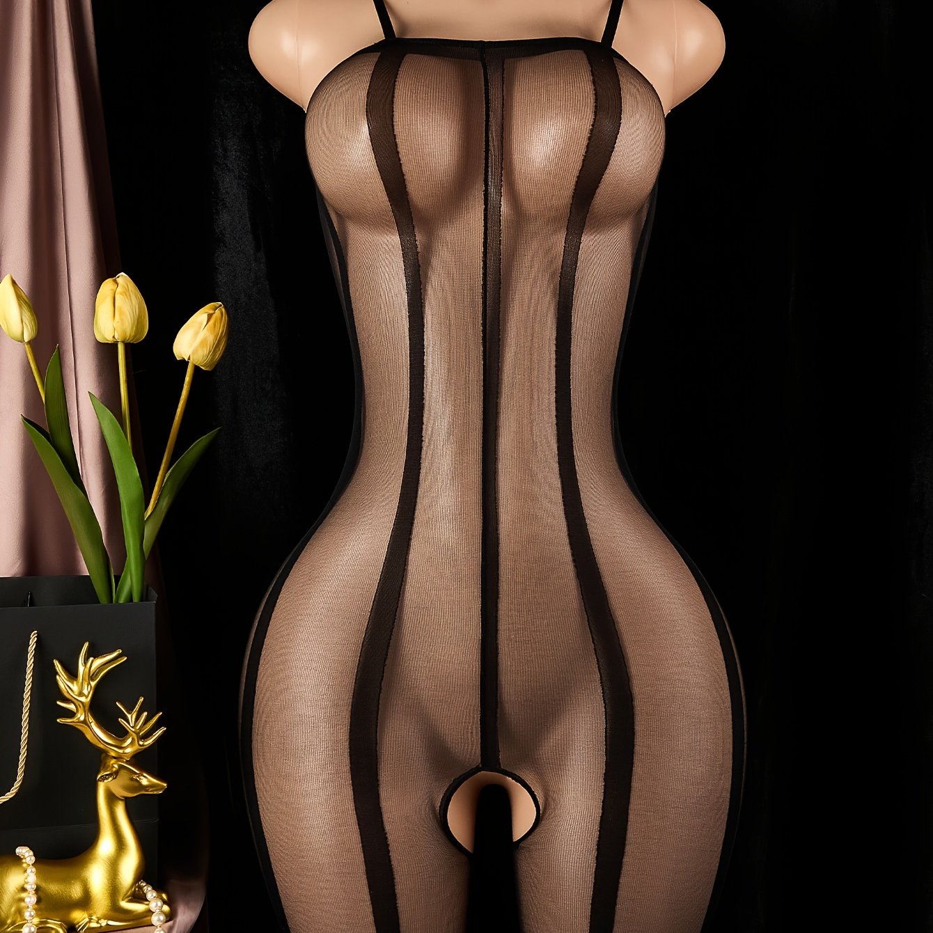 Qora tarmoq bodysuit bir qismli sexy ichki kiyim