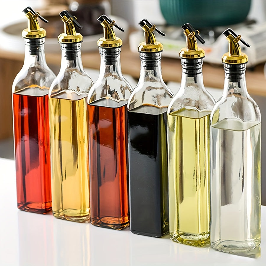 Set of 6 Glass Dispenser Bottles for Olive Oil and Vinegar with Golden Spouts