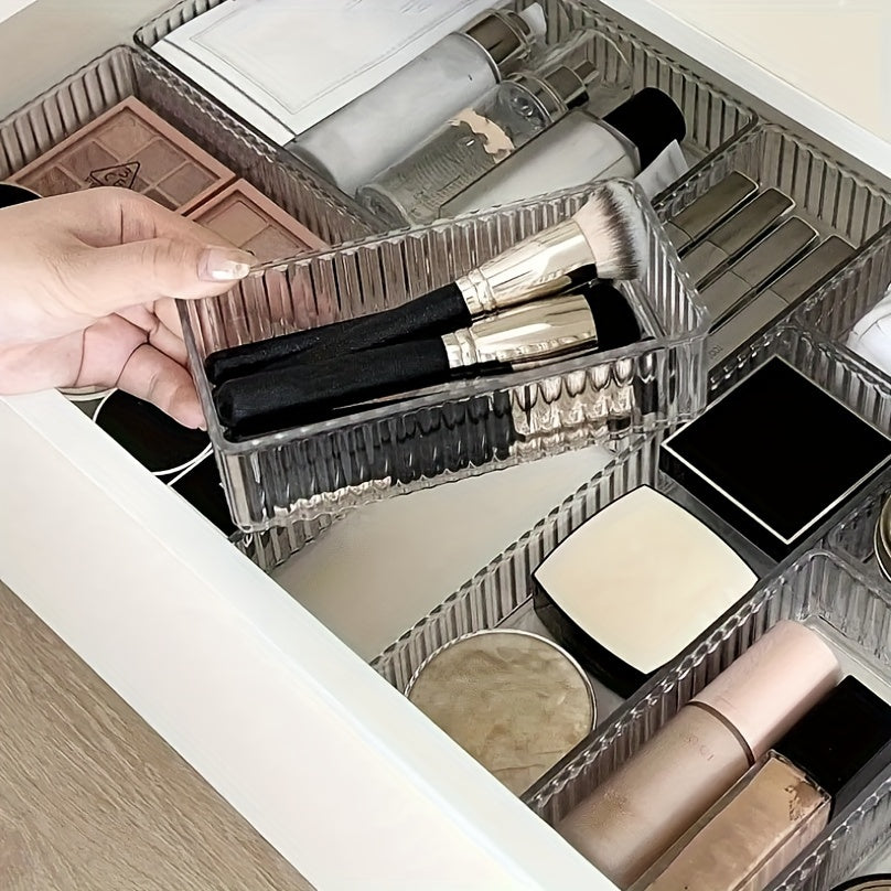 Akril makiyaj tashkilotchisi to'plami, to'lqinli shkaf saqlash va stol usti tasmali quti bilan