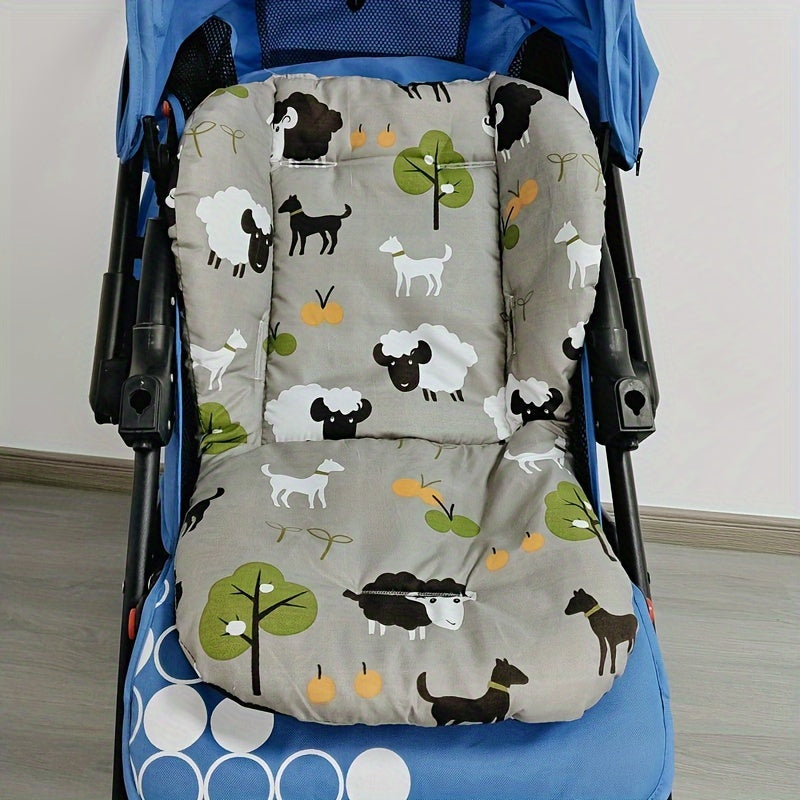 Almohadilla de asiento para cochecito de bebé, reversible, de algodón, para niños, con diseño de oveja y perro en dibujos animados