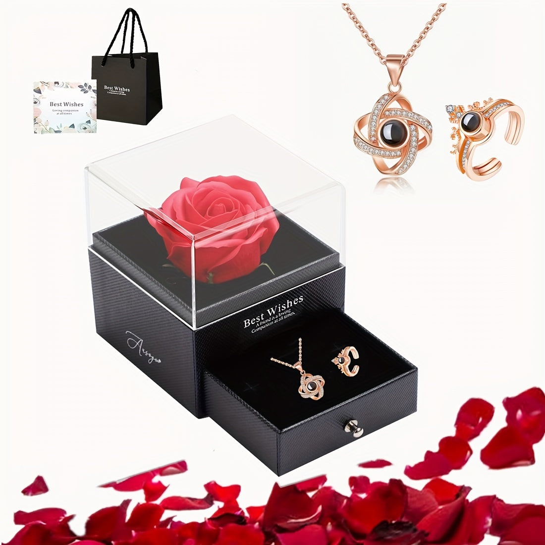 Коробка для подарка с красной розой и сердцем для романтических случаев