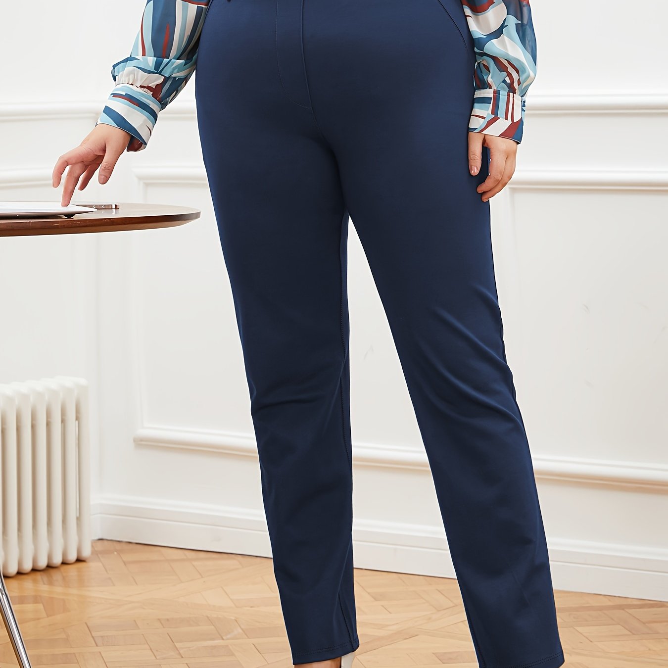 Women's Plus Size Straight-Leg Dress Pants High Waisted Rayon Trousers