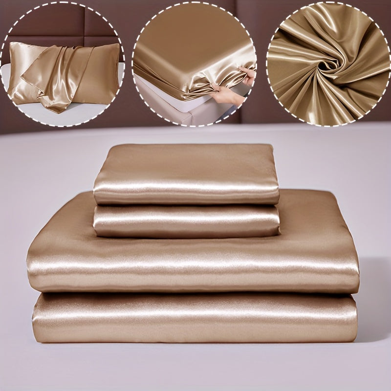 100% Polyester Satin to'plami, bitta varaq va ikkita yostiq qopqog'idan iborat (yadro yo'q). Teriga do'st, yumshoq va ipakdek matodan tayyorlangan, talabalar yotoqxonalari yoki kundalik uy to'shagi uchun mukammal. Yil davomida matrasni himoya qiladi va