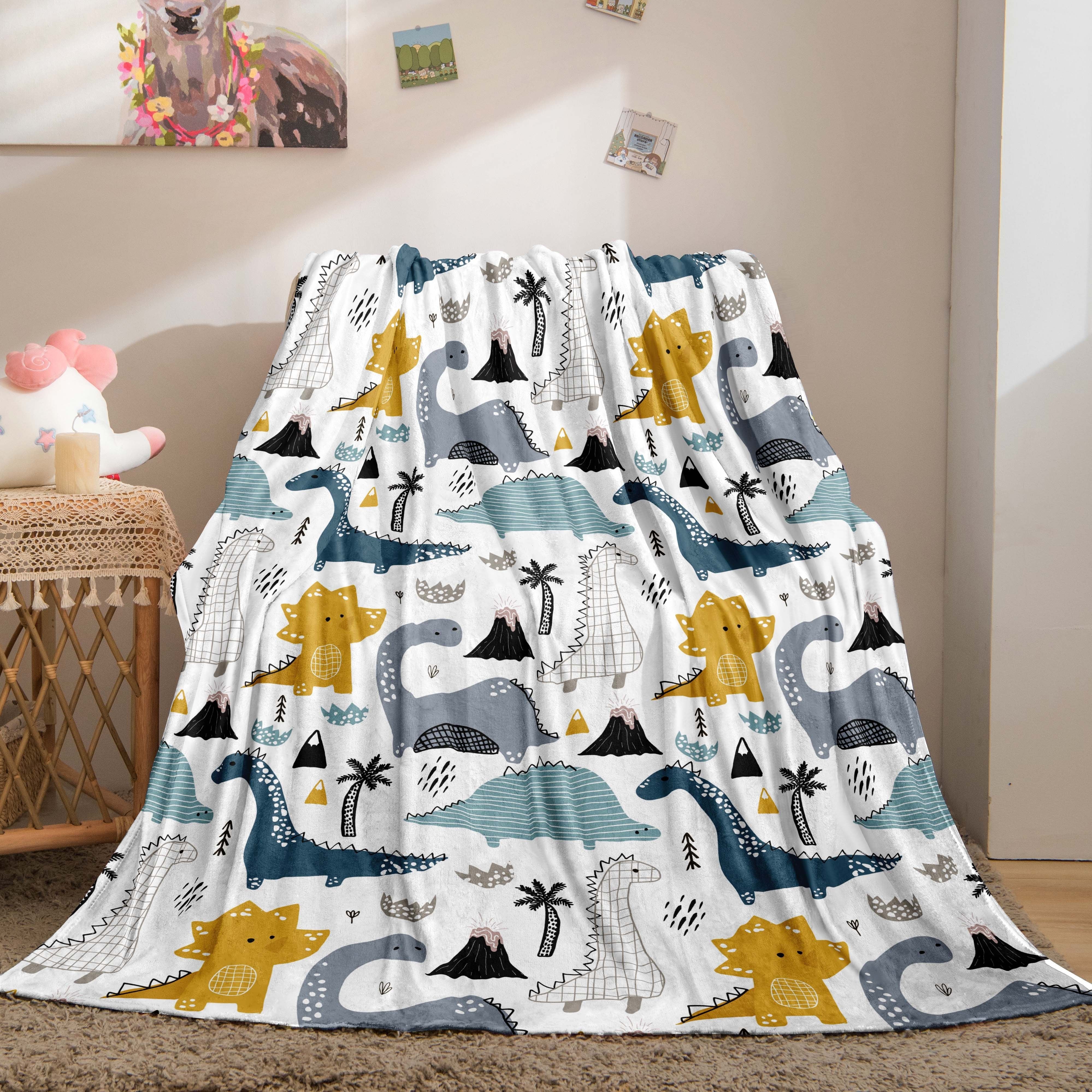 Kids Dinosaur Pattern Flannel Throw Blanket Soft Polyester Cuddle Blanket