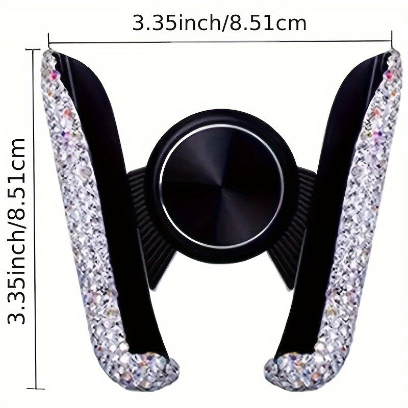Soporte universal para teléfono de coche de material PVC con doble rejilla de ventilación y diamantes incrustados