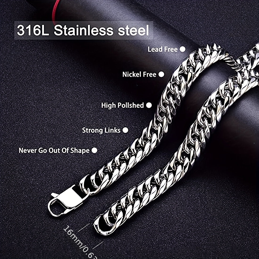 Men's Stainless Steel Cuban Chain Necklace Thick and Thin Rap Style Jewelry
