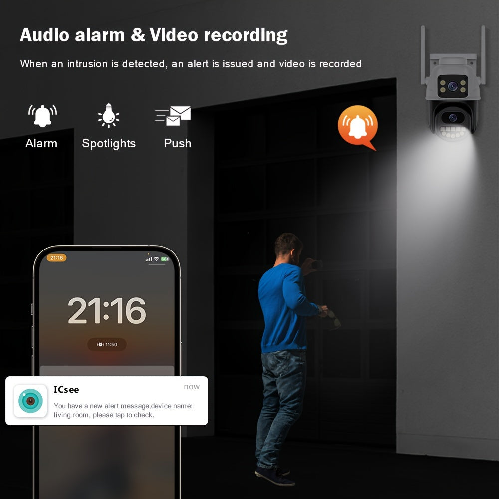 Outdoor 4K 8MP Security Camera with 3 Lenses Dual Screens Human Detection Auto Tracking WiFi Night Vision