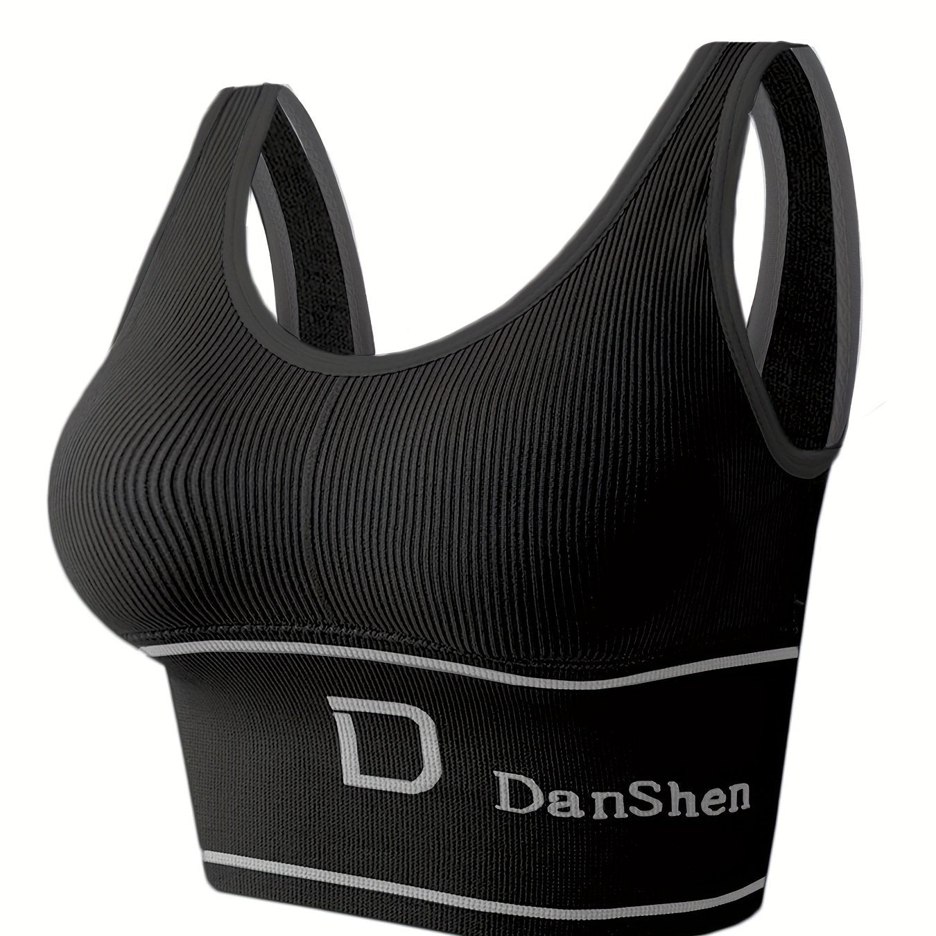 Women's High-Elasticity Ribbed Sports Bra Tank Top Olive Green Padded Wireless