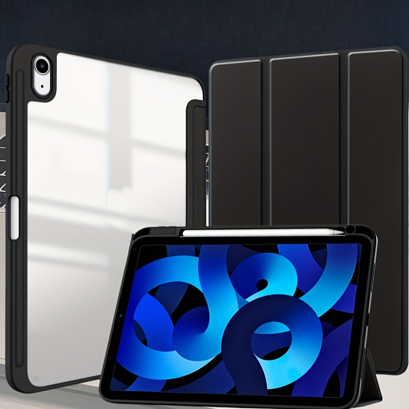 Funda de acrílico transparente duradera para iPad con ranura para bolígrafo y función de sueño/despertar automático para modelos Air y Pro