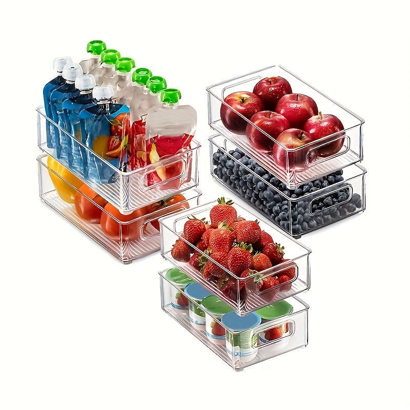 6-Pack Clear Stackable Refrigerator Organizer Bins for Food Storage in Pantry and Freezer