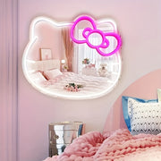 Hello Kitty Neon Sign Mirror with Dimmable LED Light for Bedroom Living Room Kid's Room