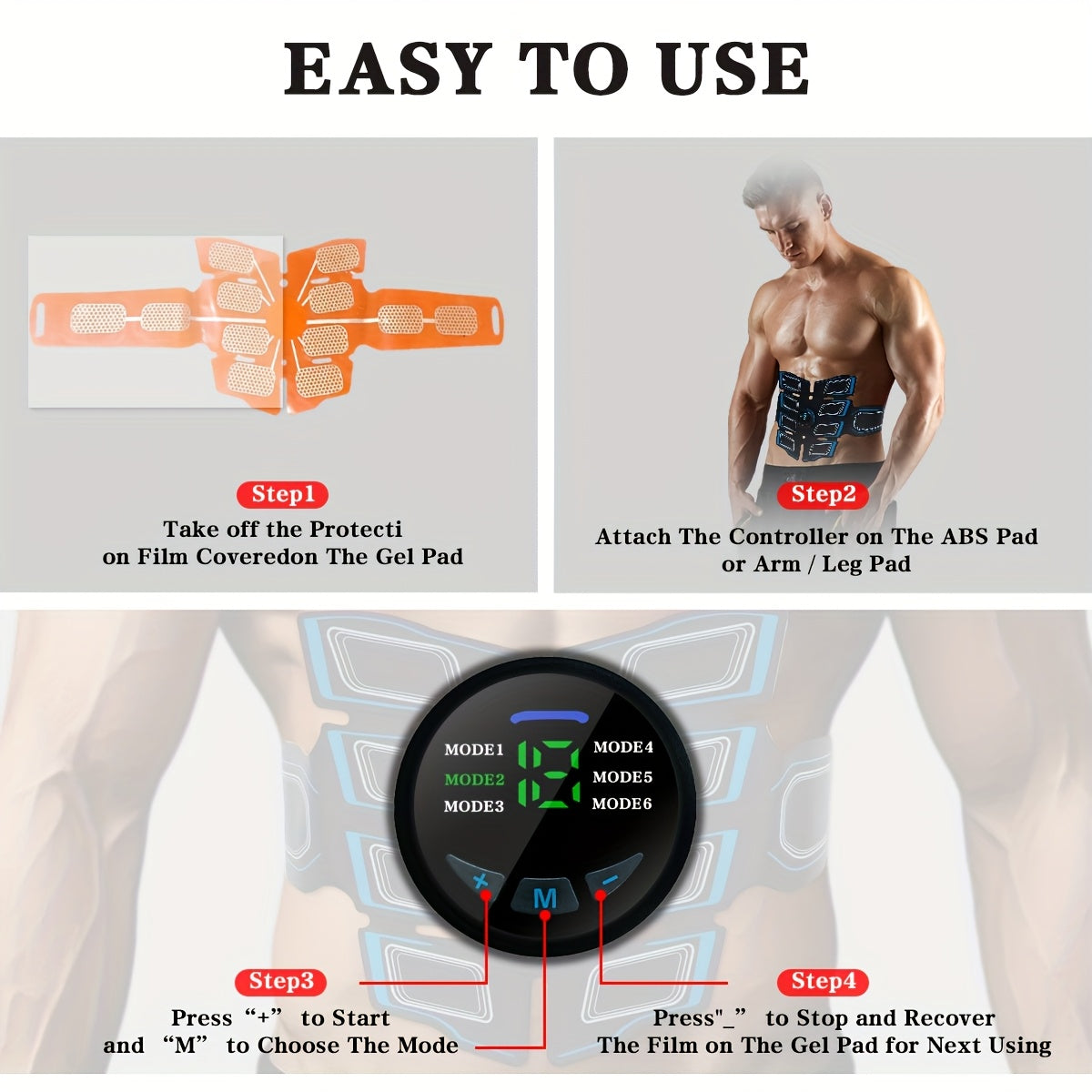 EMS mushak massaj qiluvchi uch qismli to'plami, 6 rejim, 18 intensivlik, USB orqali zaryadlanadigan, uyda foydalanish uchun mos, mukammal sovg'a.