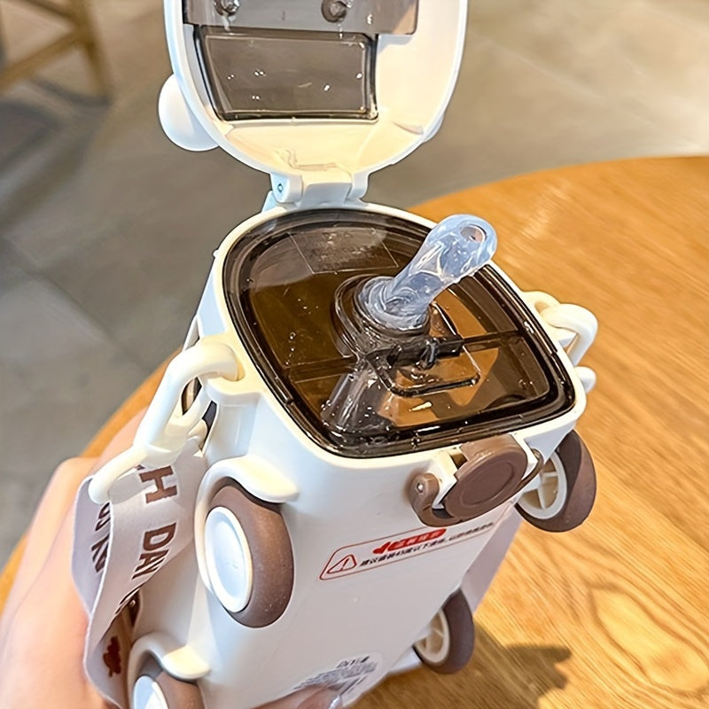 Kids' Plastic Bus-Shaped Water Bottle with Straw for School and Travel