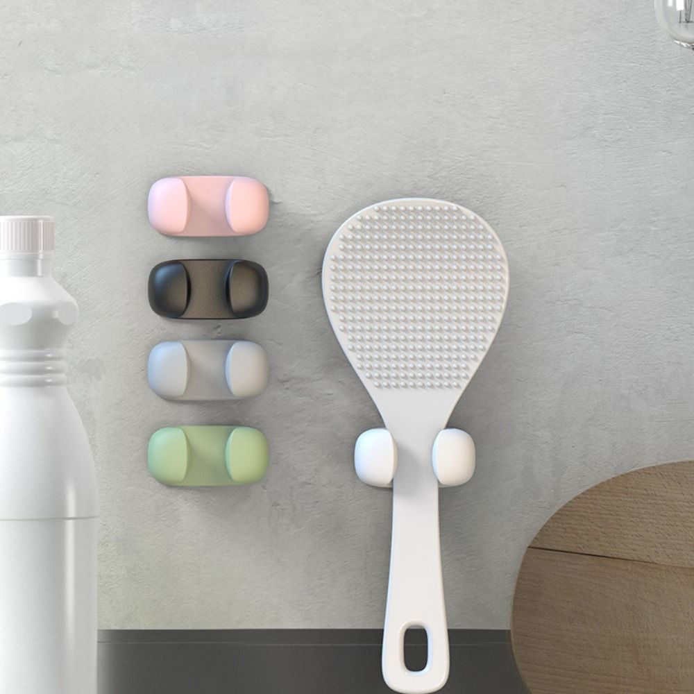 Set of 2 Silicone Kitchen Utensil Holders Adhesive Rack for Spatula and Rice Spoon Organizer