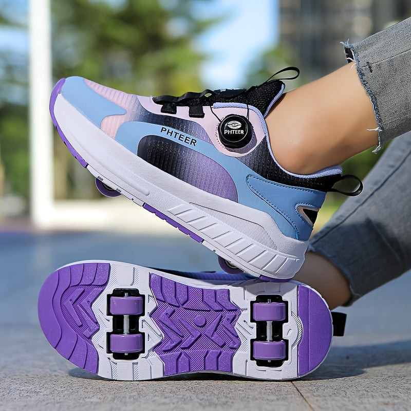 Kids Roller Skates for Boys and Girls All-Season Stripes Low Top PU and Fabric