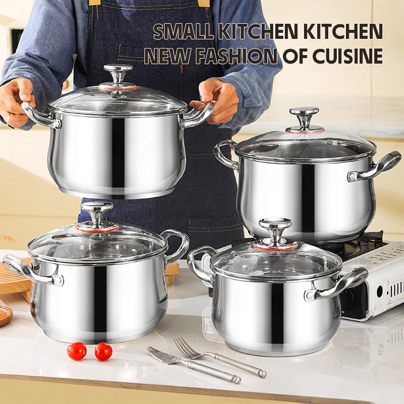 8-Piece Stainless Steel Pot Set with Large Capacity and Heat-Resistant Handles