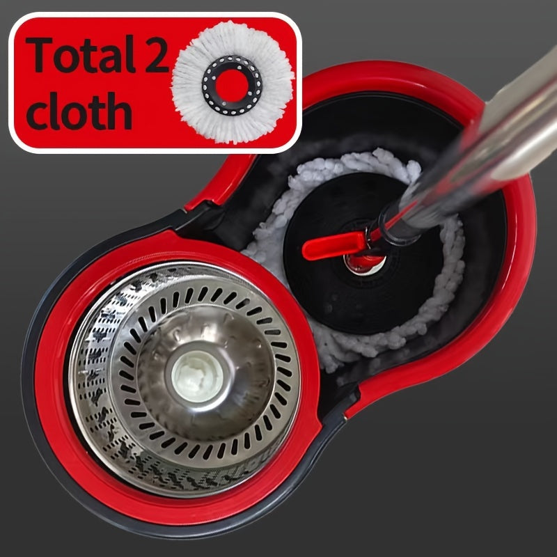 Dual-Function Spin Mop Set with Wheels for Kitchen Bathroom Floor Cleaning