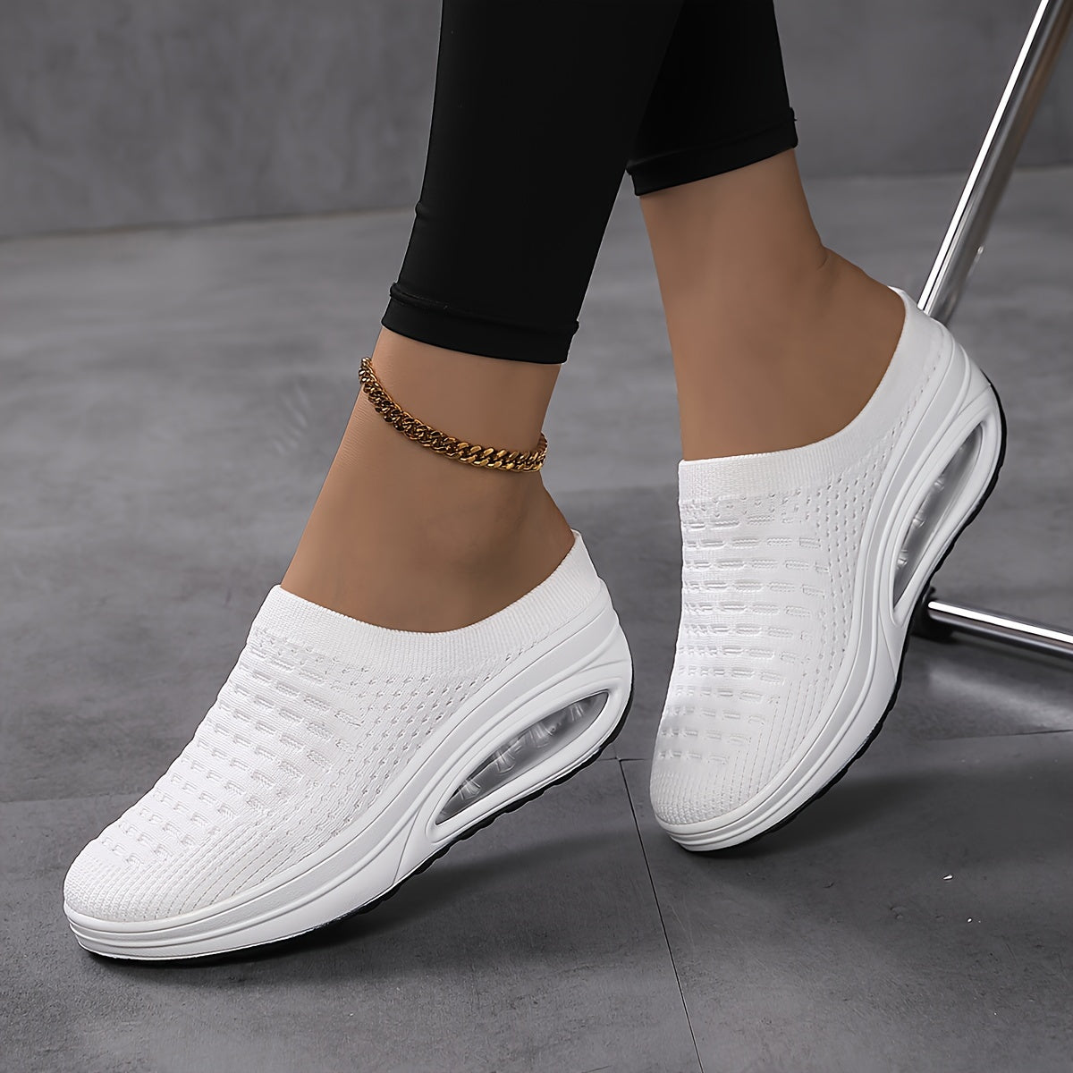 Ayollar uchun nafas oladigan to'qilgan Mule sport poyabzali, kundalik slip-on platform poyabzali