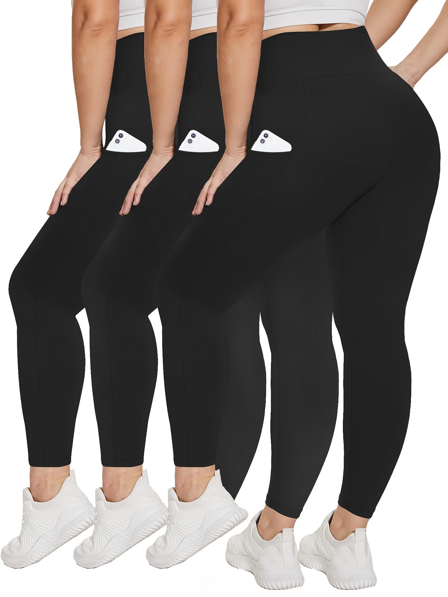 Plus Size Solid Side Pocket Leggings Casual Skinny Pants Spring Summer