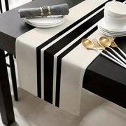 Geometric Stripe Linen Table Runner Black and White for Home Decor and Dining