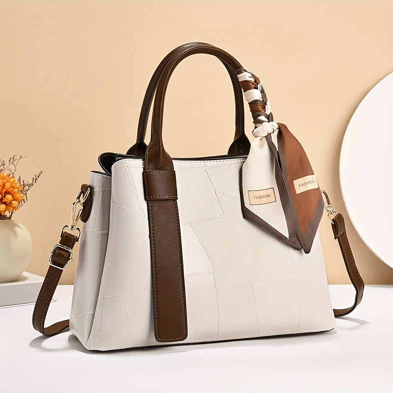 Женская модная сумка-тоут темно-коричневого цвета с застежкой на молнии, полиэстеровой подкладкой и окрашенными краями. Также может использоваться как сумка через плечо.