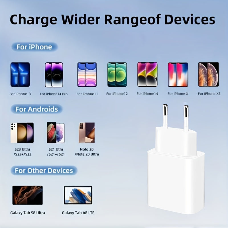 10W USB-C зарядка EU розетка тез зарядлаш сайёҳлик қуёш адаптери iPhone, Galaxy ва USB-C қурилмалари учун