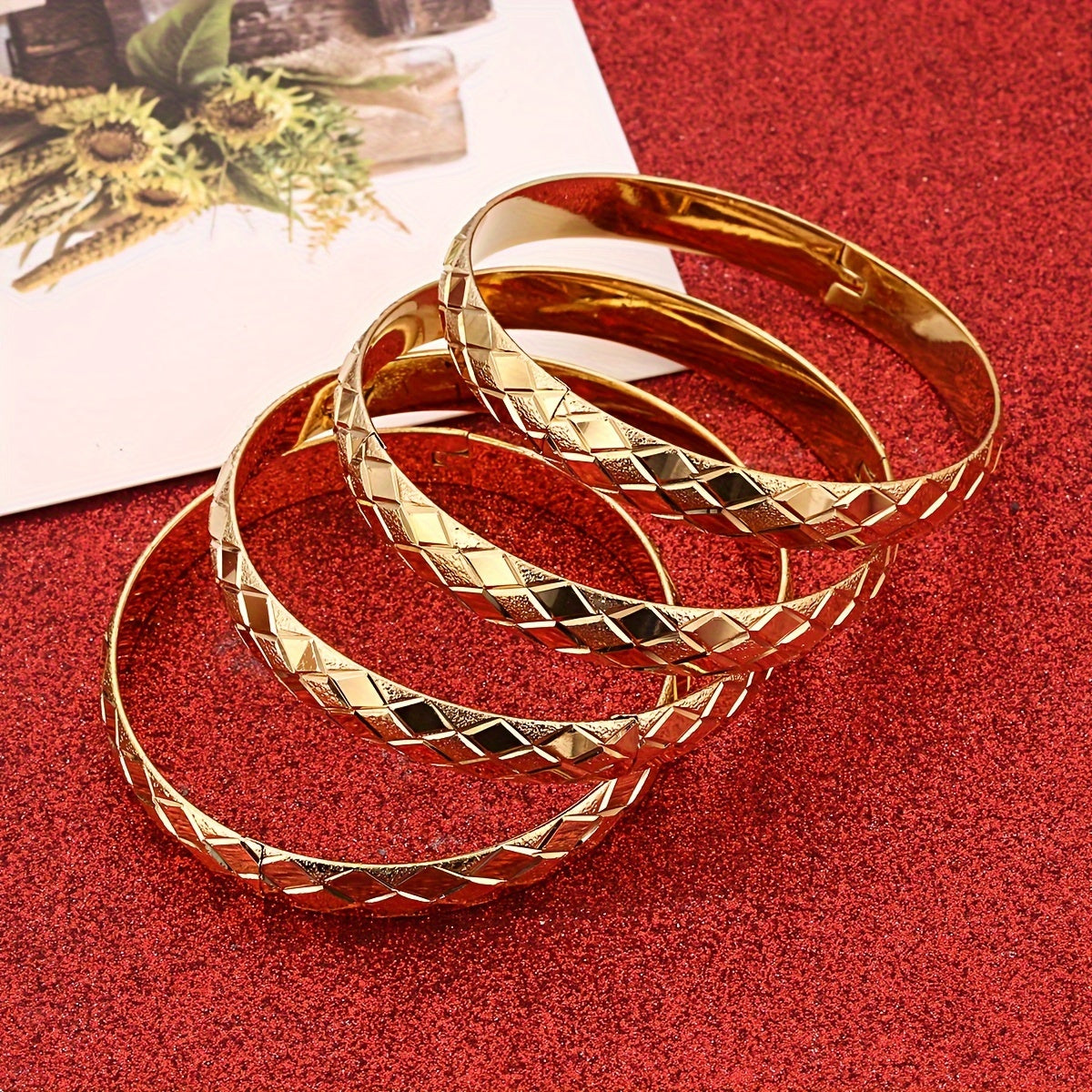Set of 4 Gold-Tone Copper Bangles for Women Stylish Jewelry Gift