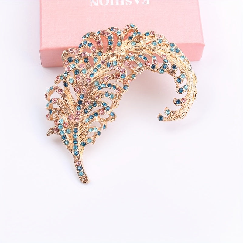 Women's Rhinestone Feather Brooch Pin Elegant Jewelry Accessory