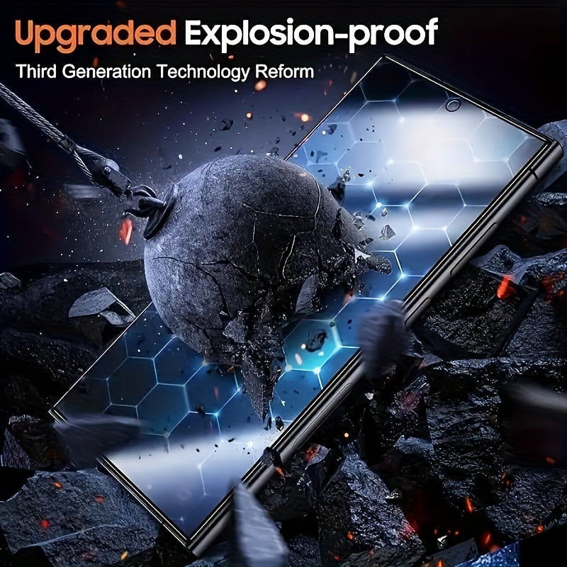 Защитное стекло для Samsung Galaxy S25 Ultra, S24 Ultra, S23 Ultra, S22 Ultra с характеристиками 9H против подглядывания, против царапин, против столкновений и против отпечатков пальцев. Дизайн без верхнего покрытия предотвращает